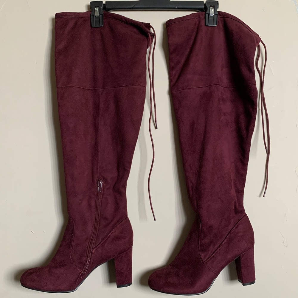 Ashley Stewart 9 WIDE Burgundy over the Knee Boots
